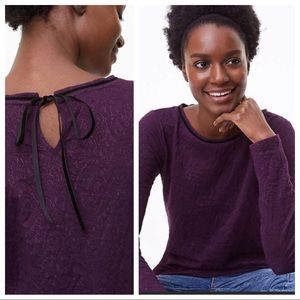 LOFT Petite Velvet Trim Lace Jacquard Tie Neck Top